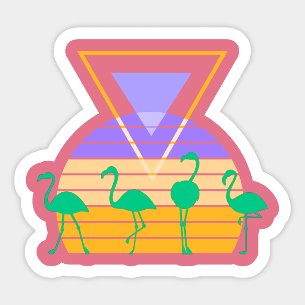 Retro 80s Style Flamingo Sunset Sticker by AlondraHanley